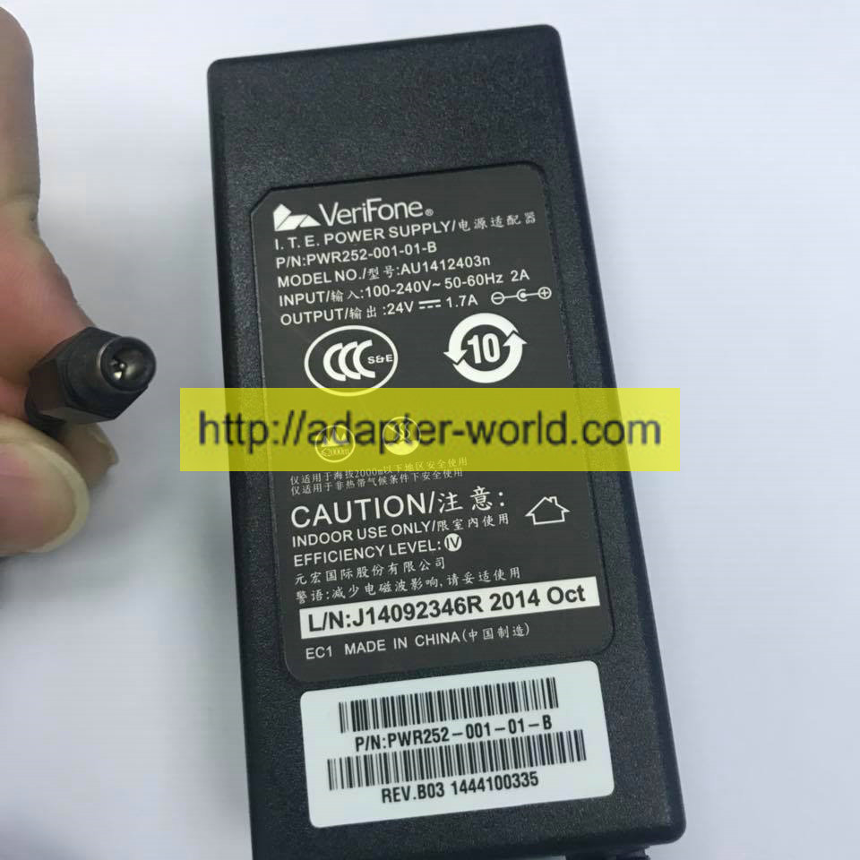 *100% Brand NEW* Verifone AU1412403n for PWR252-001-01-B 24V--1.7A Switching Power Adapter Free shipping! - Click Image to Close